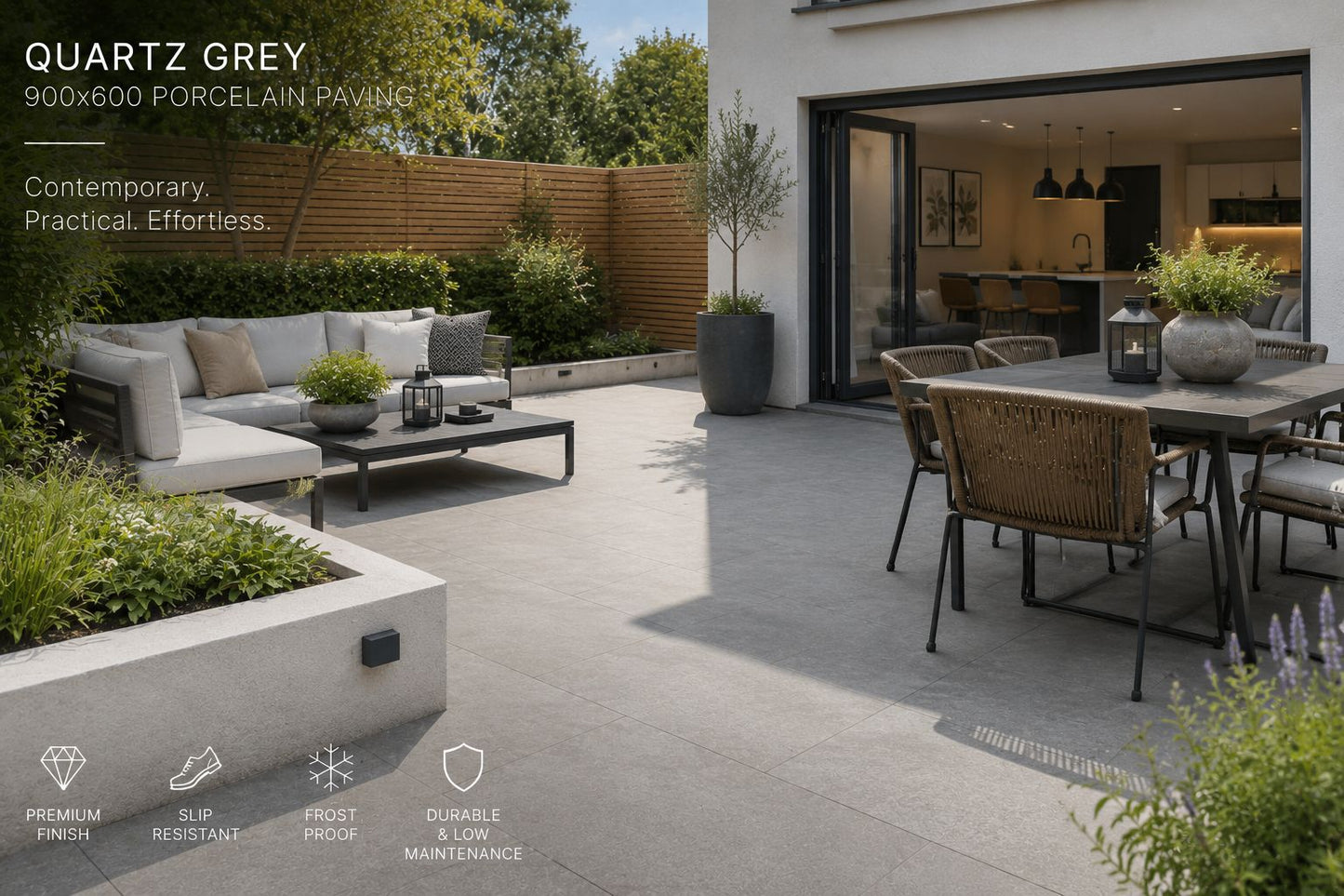 Quartz Light Grey Porcelain Paving 900x600 22.1m2 Pack